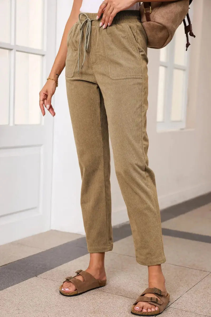 Comfortable Drawstring Straight Pants with Pockets - Love Salve